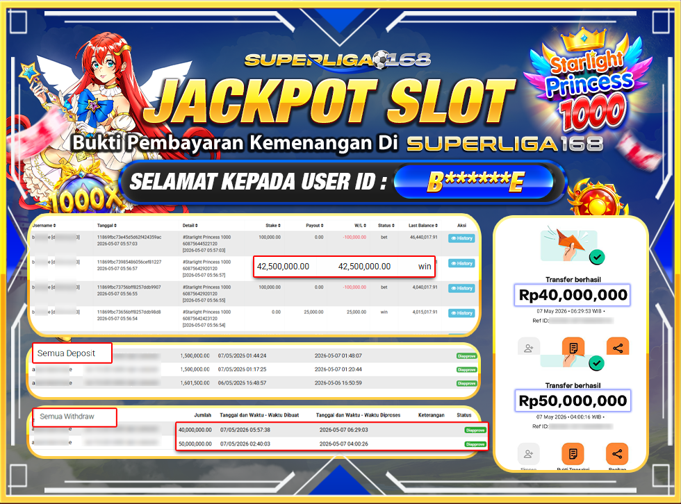 SUPERLIGA168 JACKPOT STARLIGHT PRINCESS 1000 Rp.90,000,000LUNAS
